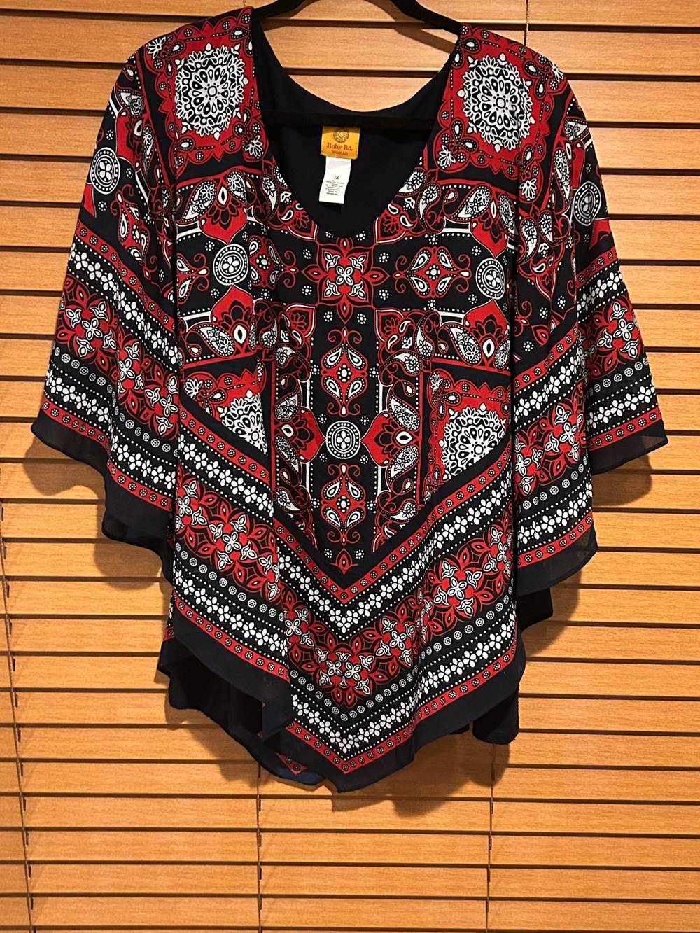 Ruby Rd. Red, Black & White Bandana-Print V-Neck Tunic